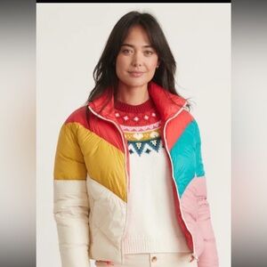 MARINE LAYER Colorful Patchwork Puffer Jacket
